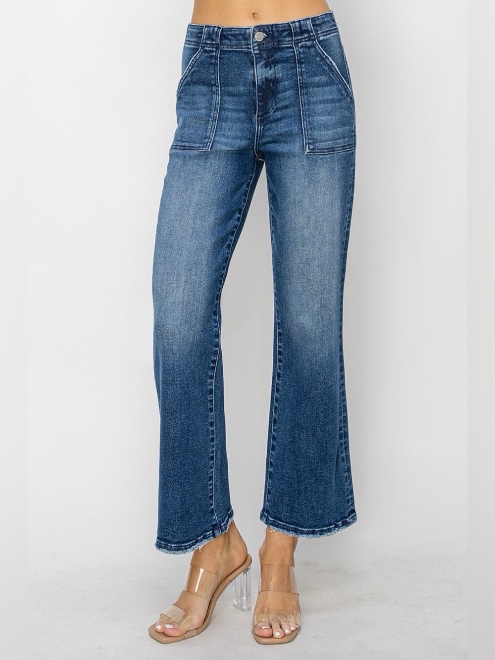 RDP5662 DARK Risen High Rise Patch Pockets Ankle Flare Jeans
